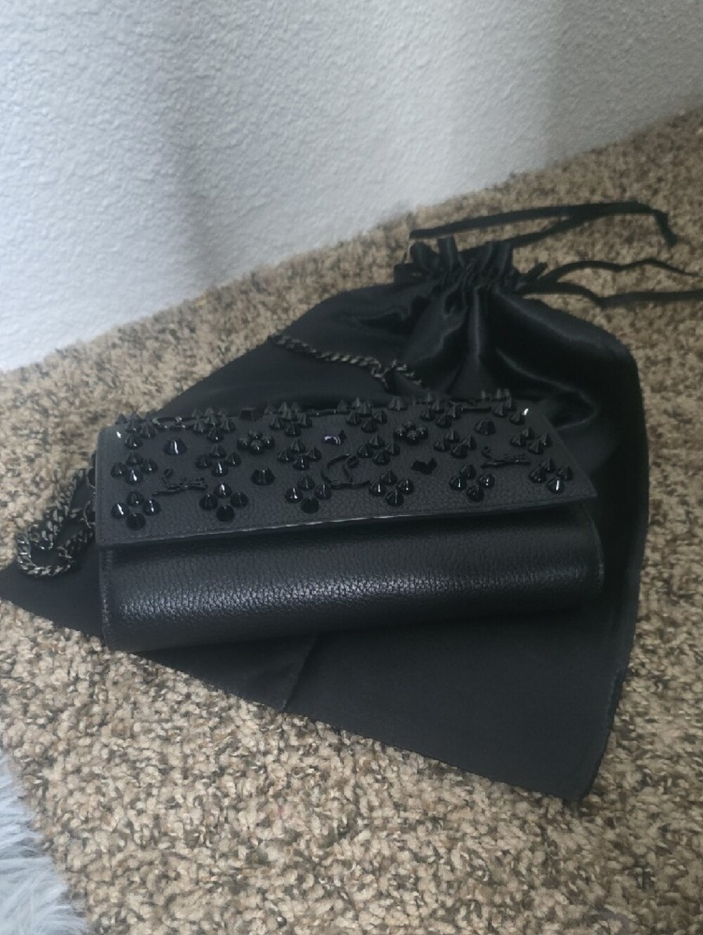 Christian Louboutin Palmona Black On Black W Gunmetal Chain/Red Interior(GOOD)🖤 - Picture 8 of 16
